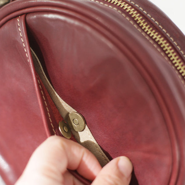 Womens Small Red Leather Circle Crossbody Purse Over The Shoulder Bag For Women Brown