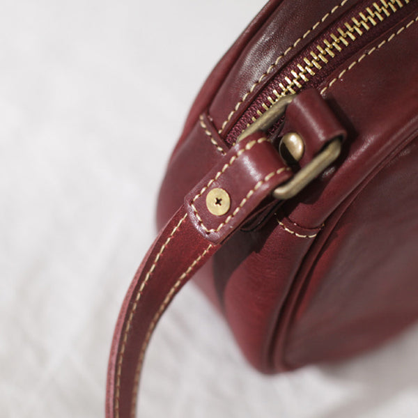 Womens Small Red Leather Circle Crossbody Purse Over The Shoulder Bag For Women Cool