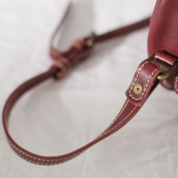 Womens Small Red Leather Circle Crossbody Purse Over The Shoulder Bag For Women Fashion