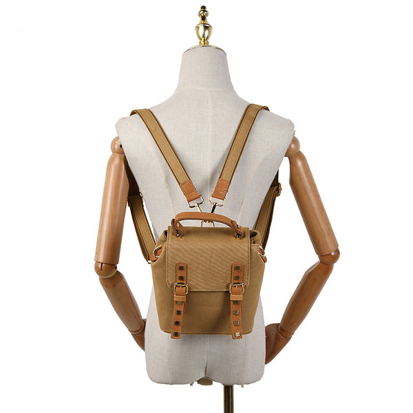 Womens Small Waterproof Canvas And Leather Backpack Satchel Handbags For Women Casual