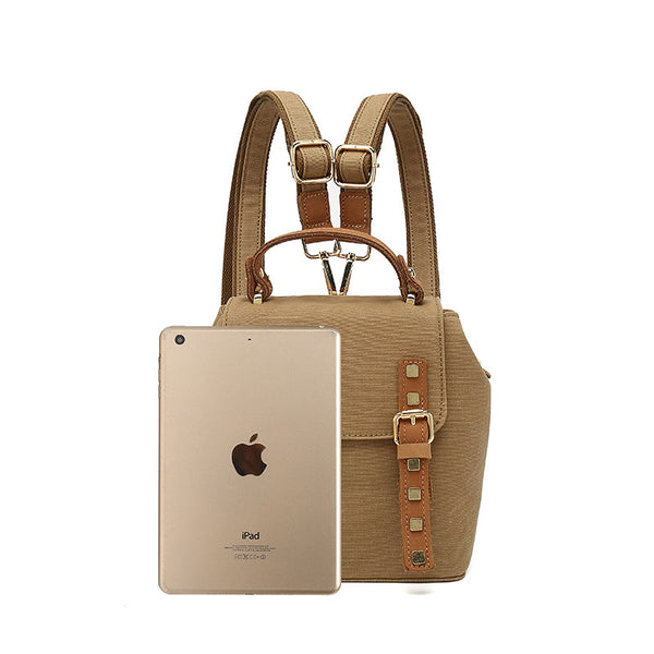 Womens Small Waterproof Canvas And Leather Backpack Satchel Handbags For Women Fashion