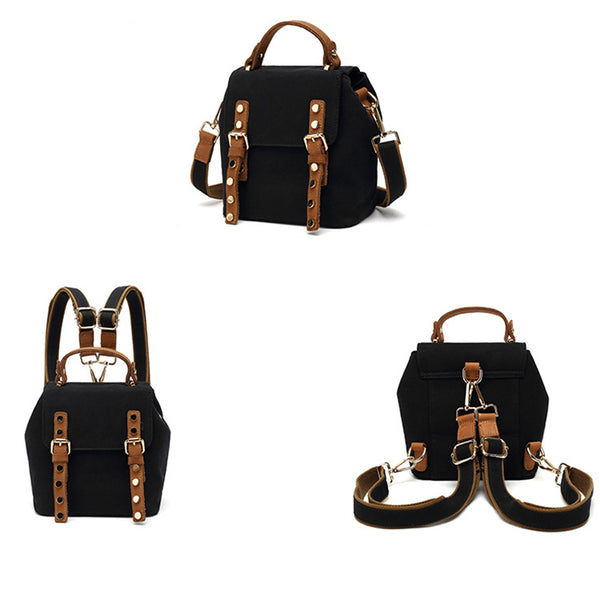 Womens Small Waterproof Canvas And Leather Backpack Satchel Handbags For Women Gift-idea