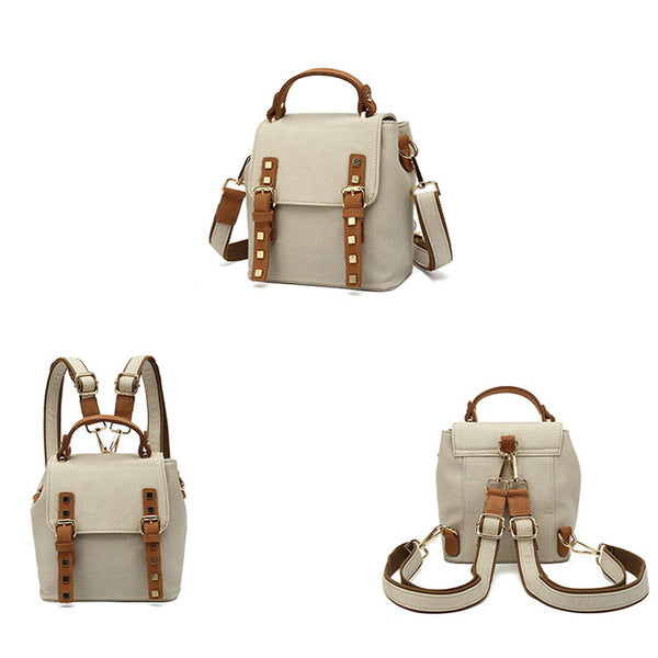 Womens Small Waterproof Canvas And Leather Backpack Satchel Handbags For Women Gift