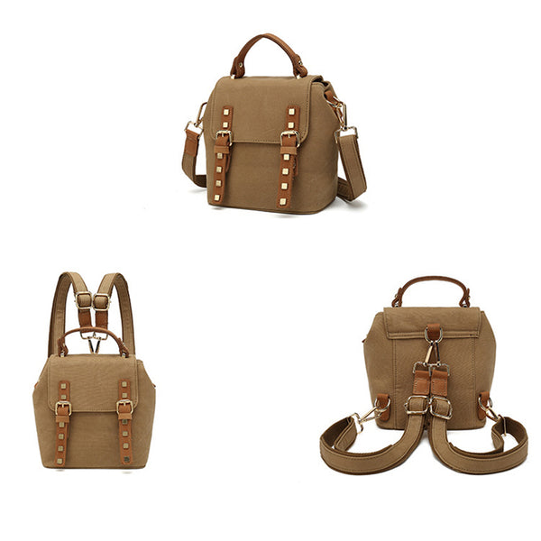 Womens Small Waterproof Canvas And Leather Backpack Satchel Handbags For Women Handmade