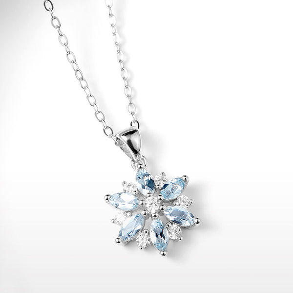 Womens Snowflake Aquamarine Stone Necklace March Birthstone Necklace Fashion