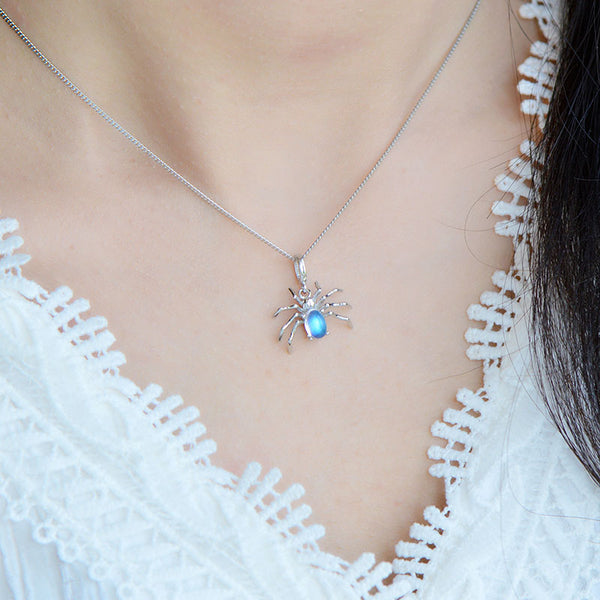 Womens Spider Shaped Sterling Silver Moonstone Pendant Necklace For Women Affordable