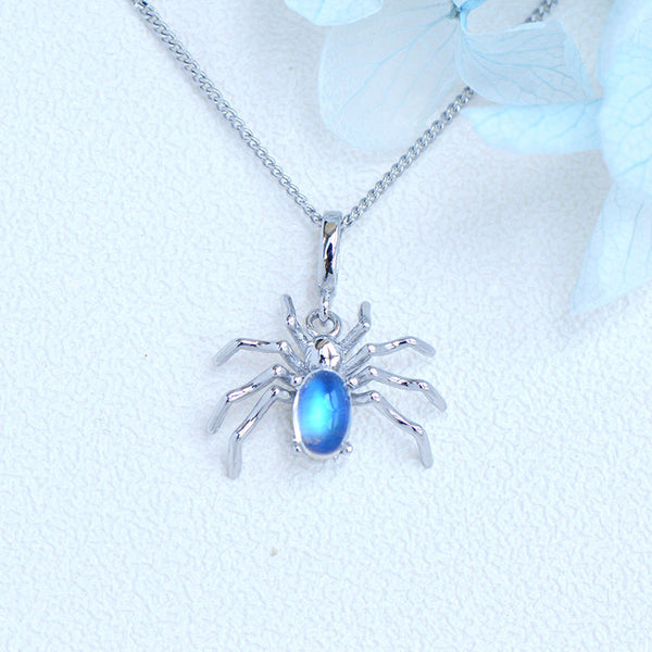 Womens Spider Shaped Sterling Silver Moonstone Pendant Necklace For Women Chic