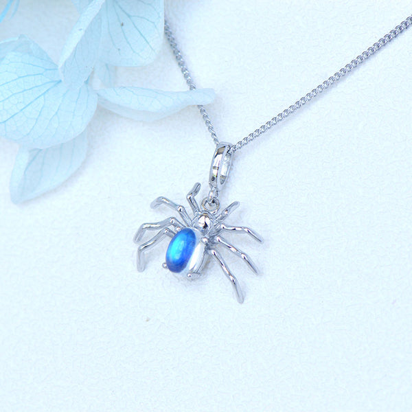 Womens Spider Shaped Sterling Silver Moonstone Pendant Necklace For Women Cute