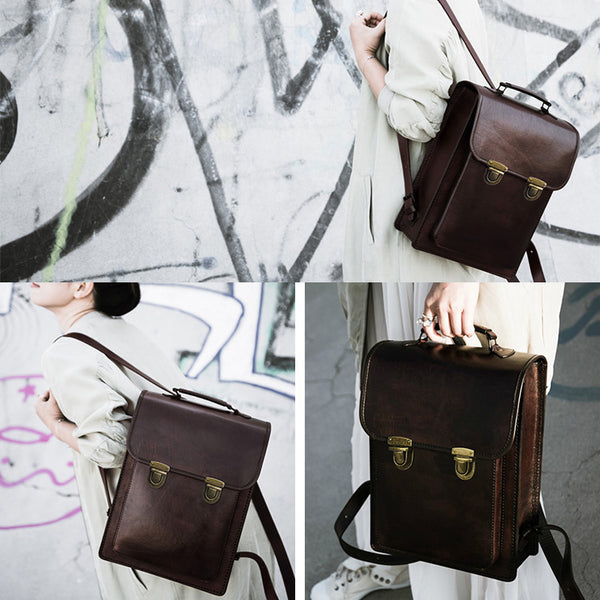 Womens Square Leather Fashion Backpack Trendy Backpacks Book Bag Purse for Women Durable