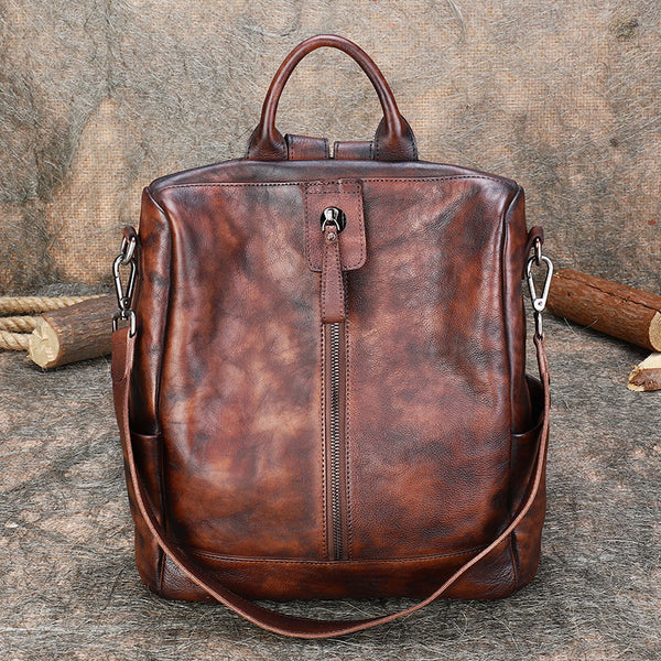 Womens Genuine Leather Rucksack Backpack Cross Shoulder Bag for Women Chic