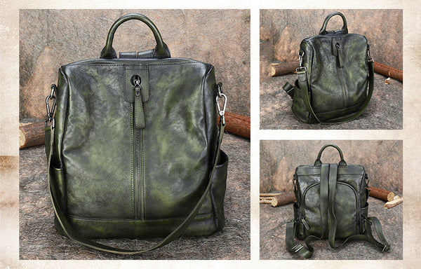 Womens Genuine Leather Rucksack Backpack Cross Shoulder Bag for Women Fashion