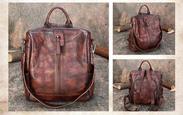 Womens Genuine Leather Rucksack Backpack Cross Shoulder Bag for Women Funky