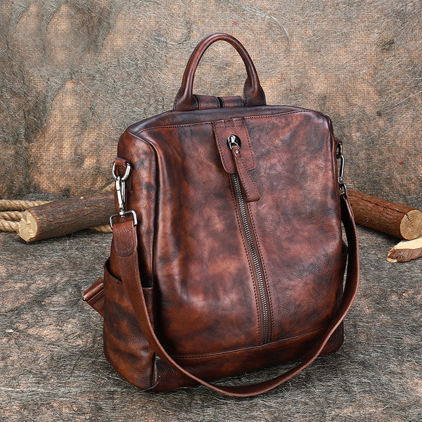 Womens Genuine Leather Rucksack Backpack Cross Shoulder Bag for Women Genuine-Leather