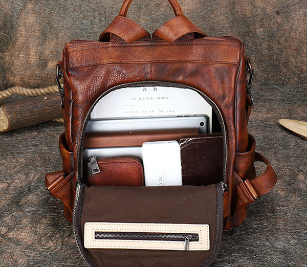 Womens Genuine Leather Rucksack Backpack Cross Shoulder Bag for Women Inside