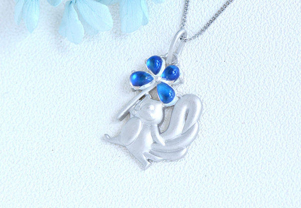 Womens Squirrel And Clover Shaped Silver Moonstone Pendant Necklace For Women Cute