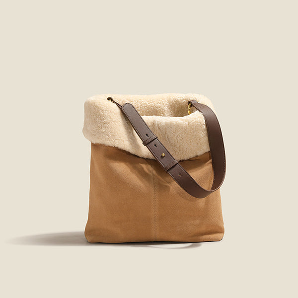 Womens Suede Leather Tote Bag With Faux Fur Shoulder Handbags For Women Best