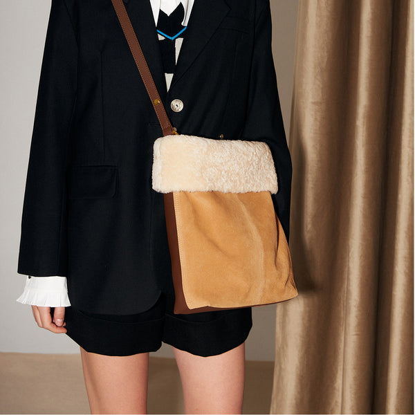Womens Suede Leather Tote Bag With Faux Fur Shoulder Handbags For Women Casual