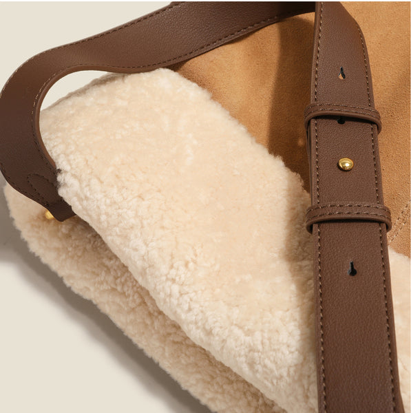 Womens Suede Leather Tote Bag With Faux Fur Shoulder Handbags For Women Details