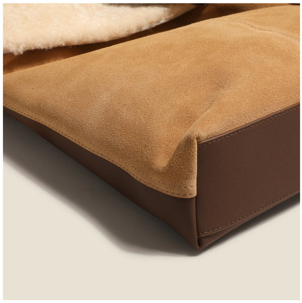 Womens Suede Leather Tote Bag With Faux Fur Shoulder Handbags For Women Durable