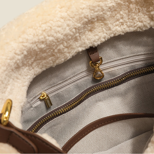 Womens Suede Leather Tote Bag With Faux Fur Shoulder Handbags For Women Inside