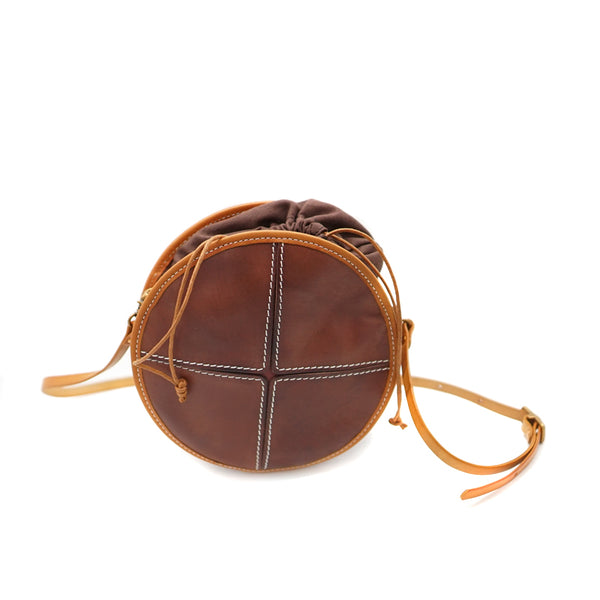 Womens Tan Leather Circle Bag Round Purse Over The Shoulder Purse for Women Designer