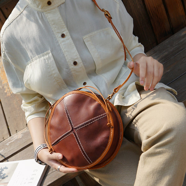 Womens Tan Leather Circle Bag