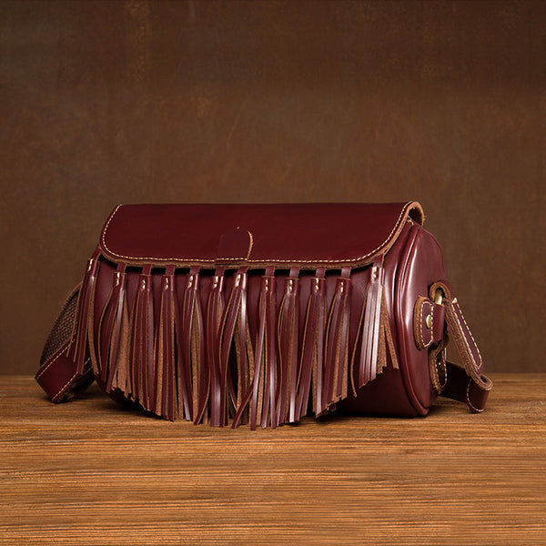 Womens Cute Leather Fringe Crossbody Bag Purse Over Shoulder Bags for Women Designer