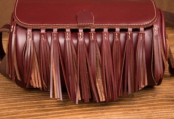 Womens Cute Leather Fringe Crossbody Bag Purse Over Shoulder Bags for Women Genuine Leather