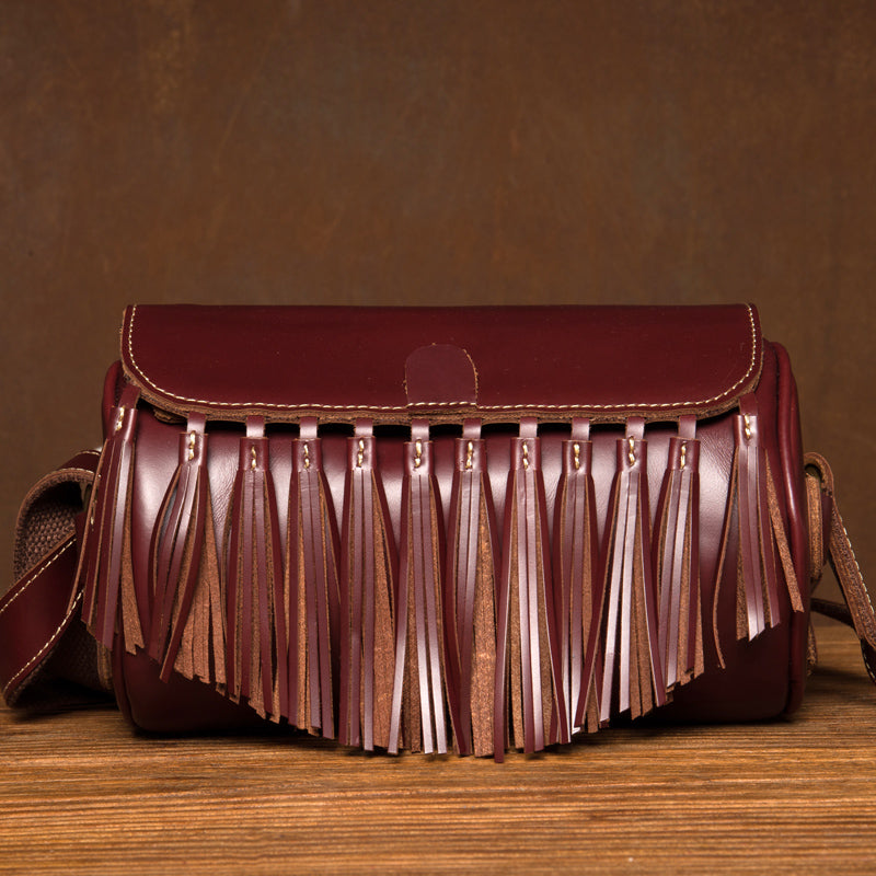 Womens Cute Leather Fringe Crossbody Bag Purse