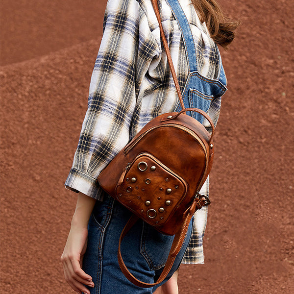 Funky Womens Genuine Leather Small Backpack Purse Cool Backpacks for Women