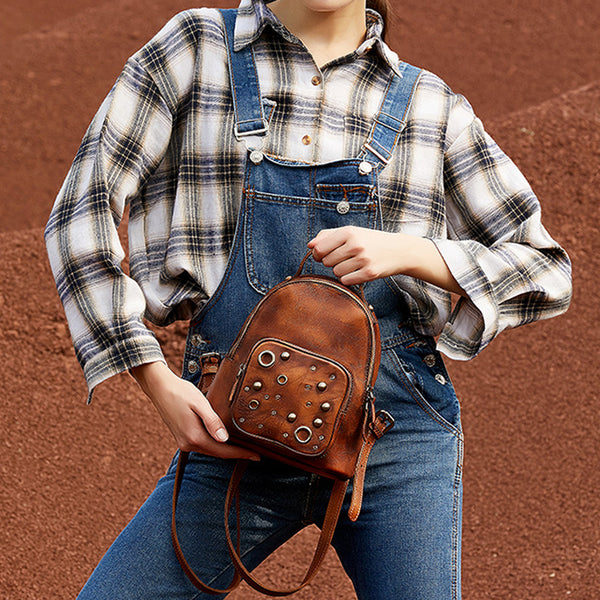 Funky Womens Genuine Leather Small Backpack Purse Cool Backpacks for Women