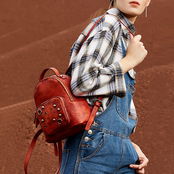 Funky Womens Genuine Leather Small Backpack Purse Cool Backpacks for Women