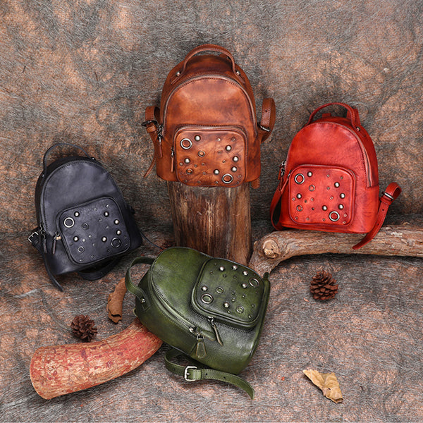 Funky Womens Genuine Leather Small Backpack Purse Cool Backpacks for Women