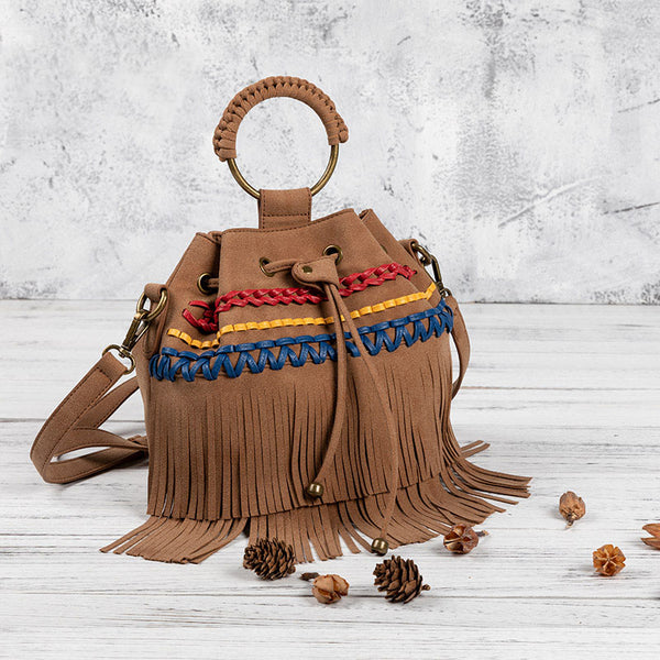 Womens Western Vegan Leather Fringe Crossbody Purse Hobo Bucket Bag for Women Accessories
