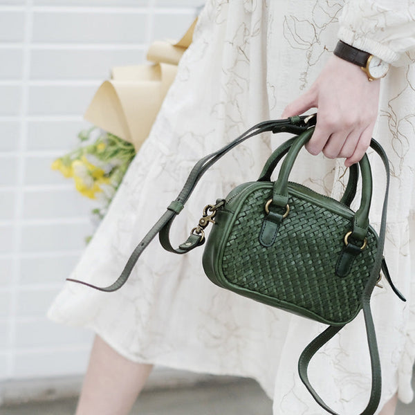 Womens Woven Brown Leather Shoulder Bag Brown Leather Crossbody Bag Affordable