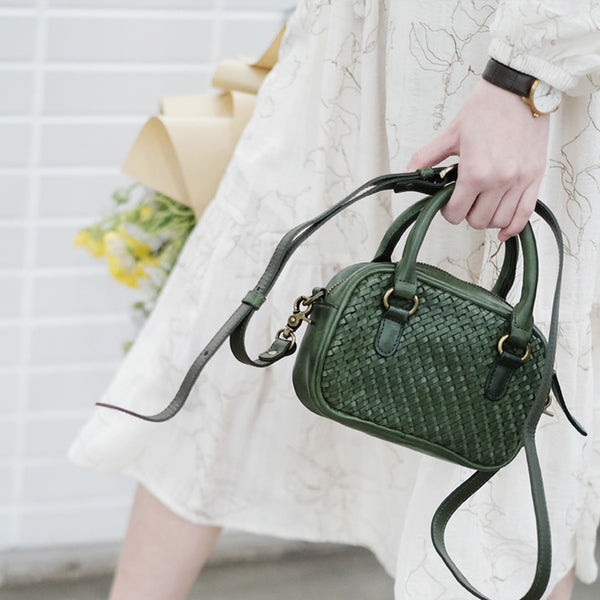 Womens Woven Brown Leather Shoulder Bag Brown Leather Crossbody Bag Affordable