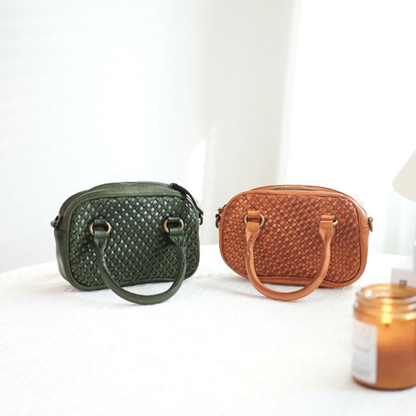 Womens Woven Brown Leather Shoulder Bag Brown Leather Crossbody Bag Badass