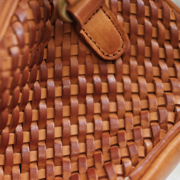 Womens Woven Brown Leather Shoulder Bag Brown Leather Crossbody Bag Details
