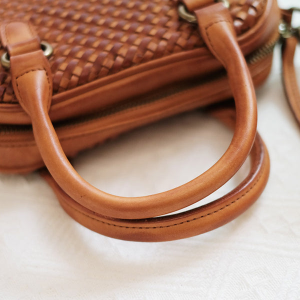 Womens Woven Brown Leather Shoulder Bag Brown Leather Crossbody Bag Durable