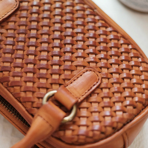 Womens Woven Brown Leather Shoulder Bag Brown Leather Crossbody Bag Fashion