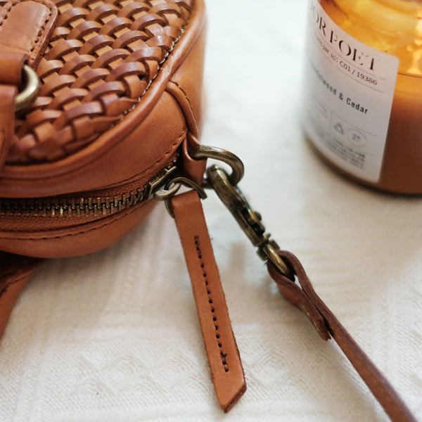 Womens Woven Brown Leather Shoulder Bag Brown Leather Crossbody Bag Funky