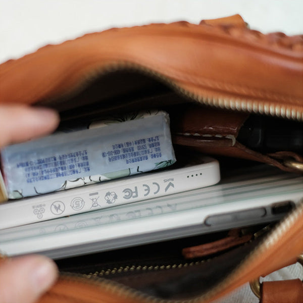 Womens Woven Brown Leather Shoulder Bag Brown Leather Crossbody Bag Quality
