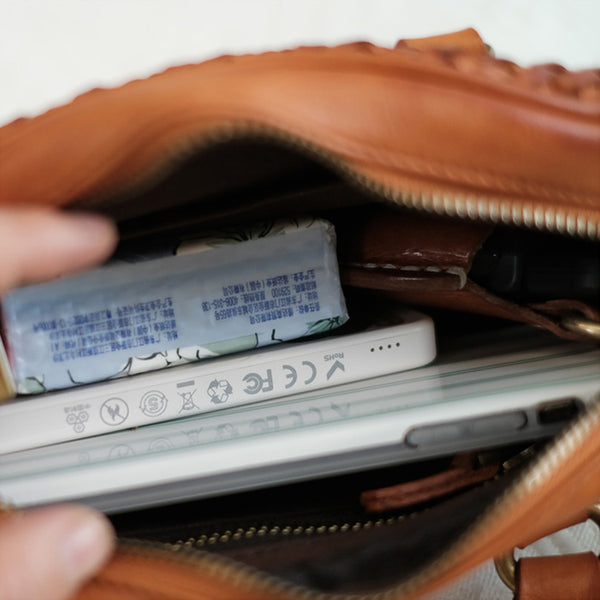 Womens Woven Brown Leather Shoulder Bag Brown Leather Crossbody Bag Quality