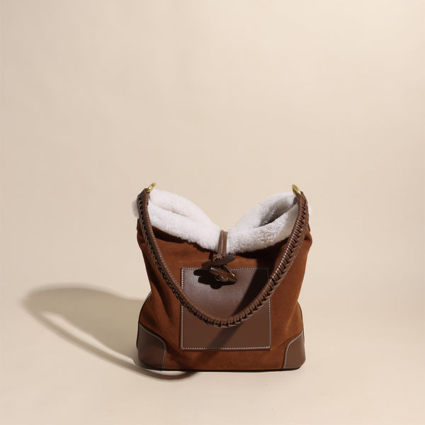 Womens Faux Fur Suede Leather Bucket Bag Cute Tote Bags For Women Accessories