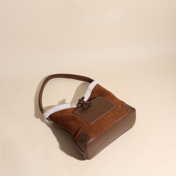Womens Faux Fur Suede Leather Bucket Bag Cute Tote Bags For Women