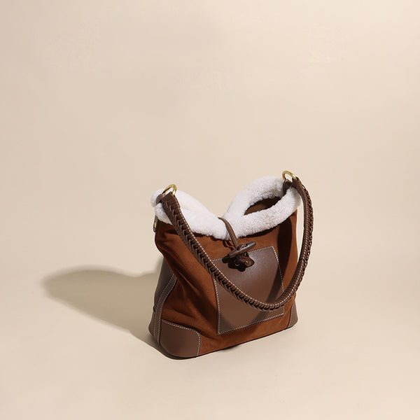 Womens Faux Fur Suede Leather Bucket Bag Cute Tote Bags For Women Badass