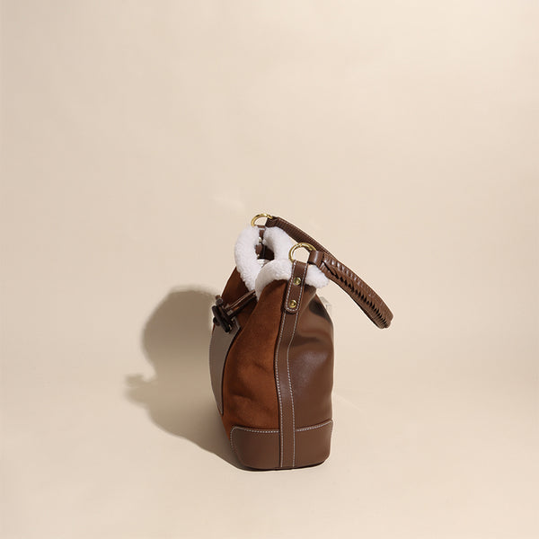 Womens Faux Fur Suede Leather Bucket Bag Cute Tote Bags For Women Beautiful
