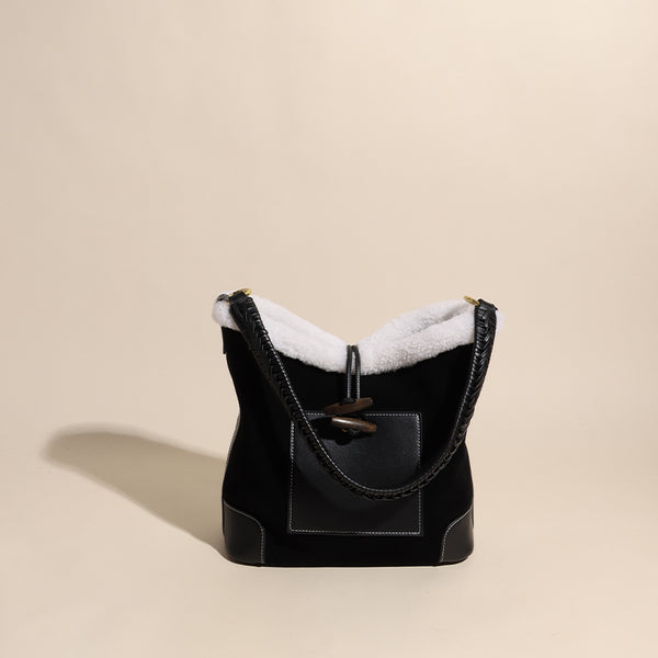 Womens Faux Fur Suede Leather Bucket Bag Cute Tote Bags For Women Casual