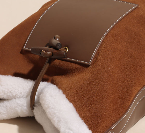 Womens Faux Fur Suede Leather Bucket Bag Cute Tote Bags For Women Details