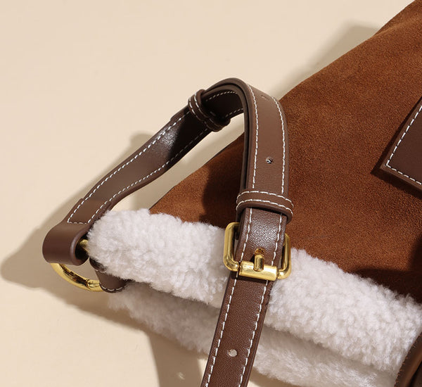 Womens Faux Fur Suede Leather Bucket Bag Cute Tote Bags For Women Durable